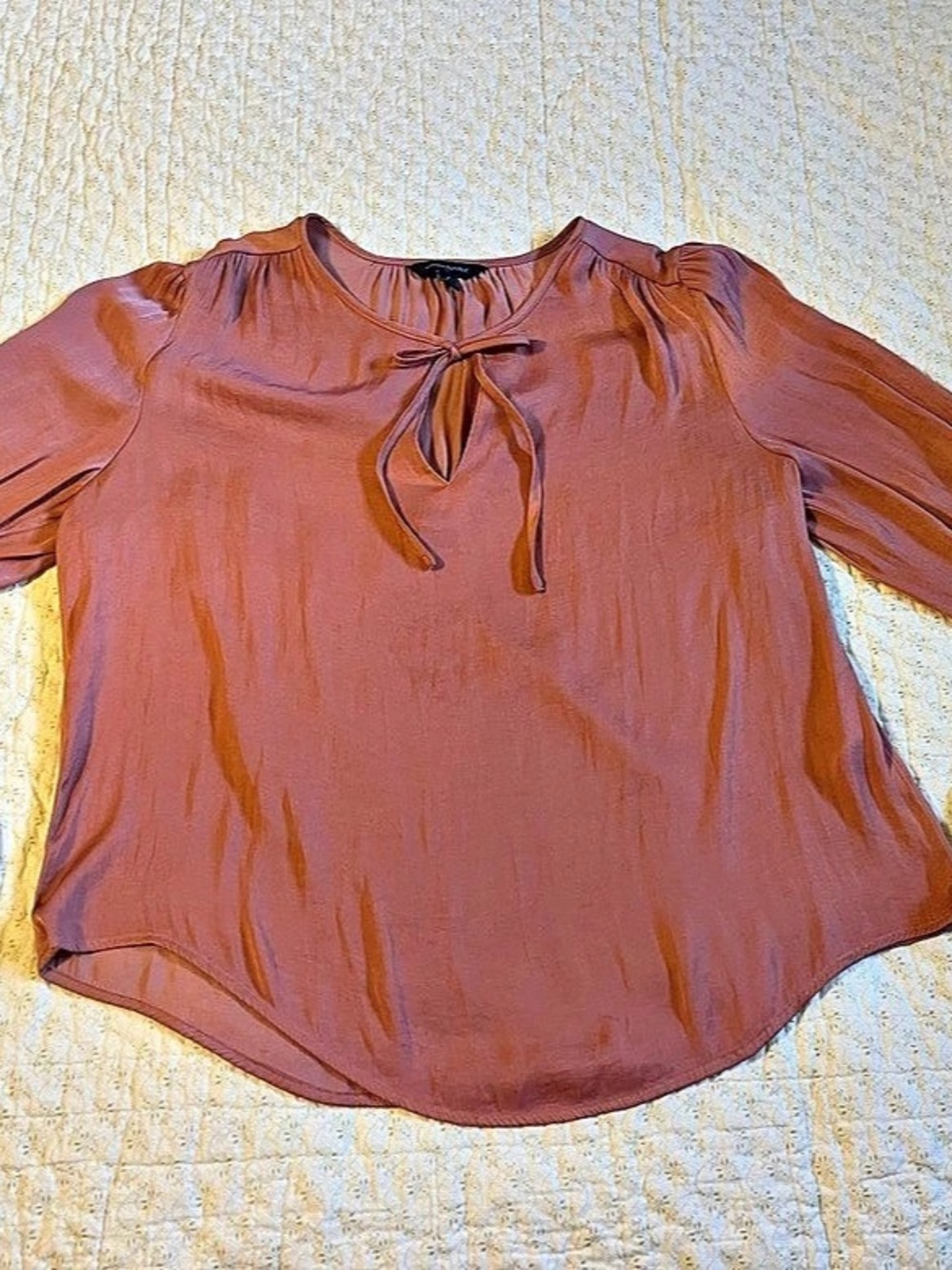 Banana Republic Long Sleeve Tie Neck Blouse in Brown Large Like New